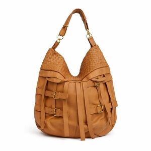 NEW RomyGold Tan Woven Leather Slouchy Hobo Shoulder Bag